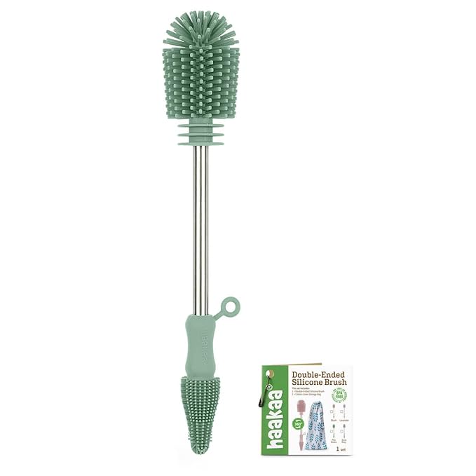 Cleaning Brush Silicone Bottle Brush Double-Ended Soft Silicone Bristles for Breast Pumps, Breast Milk Collectors, Baby Bottles, Teats, Breastmilk Storage Bags, Pea Green-1pk