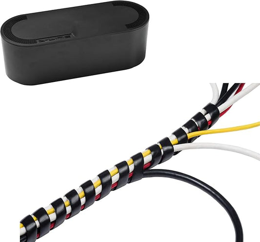 D-Line Cable Management Box (Small) & Cord Spiral Wrap (8.2ft Length) - Black