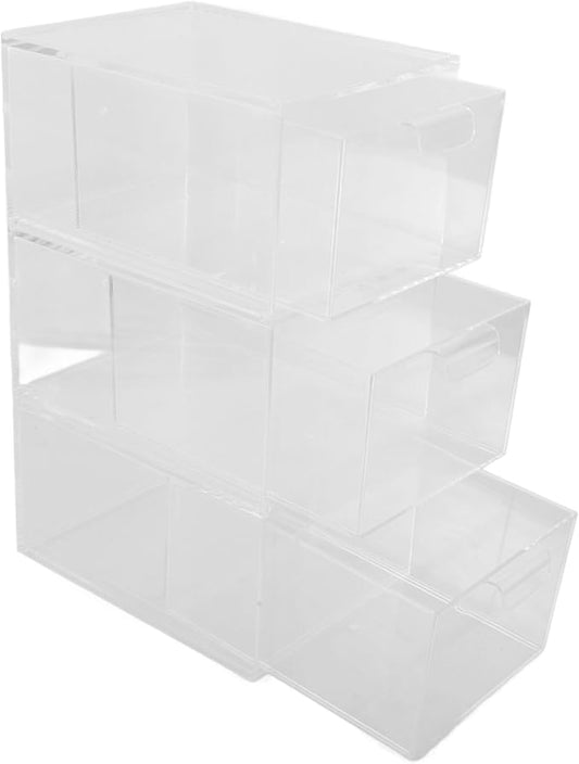 jojofuny 3Pcs Clear Stackable Drawer Organizer Versatile Makeup Storage Bins for Easy Access to Cosmetics and Daily Items Space Saving Transparent Design for Home and Vanity