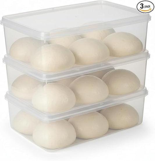 3 Pack pizza dough proofing box, Stackable bread proofing container, sourdough tray, food storage containers with lids, pizza making supplies accessories, BPA Free, 6L Capacity