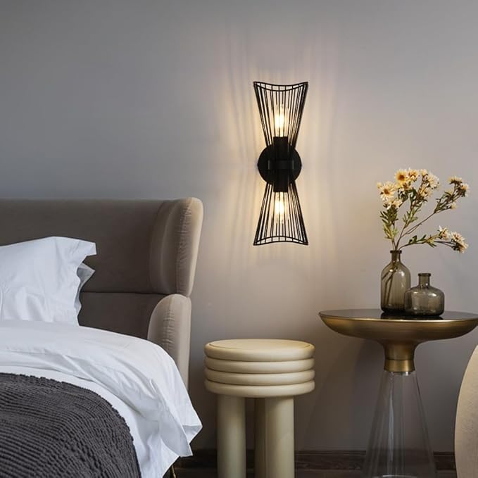 Black 2-Light Vanity Wall Sconce Farmhouse Light Fixtures Over Mirror Modern Up and Down Sconces Large Wall Light Hardwired Wall Lamp for Hallway Bedroom Kitchen Bathroom