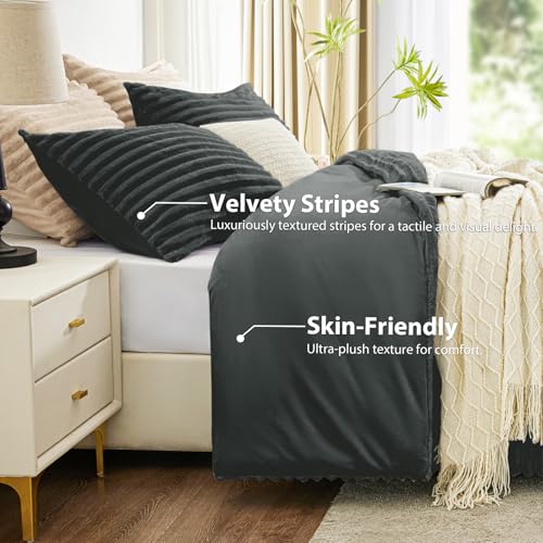 Fluffy Comforter Set King Size,3 Pieces Bed Set,Dark Grey - Image 4