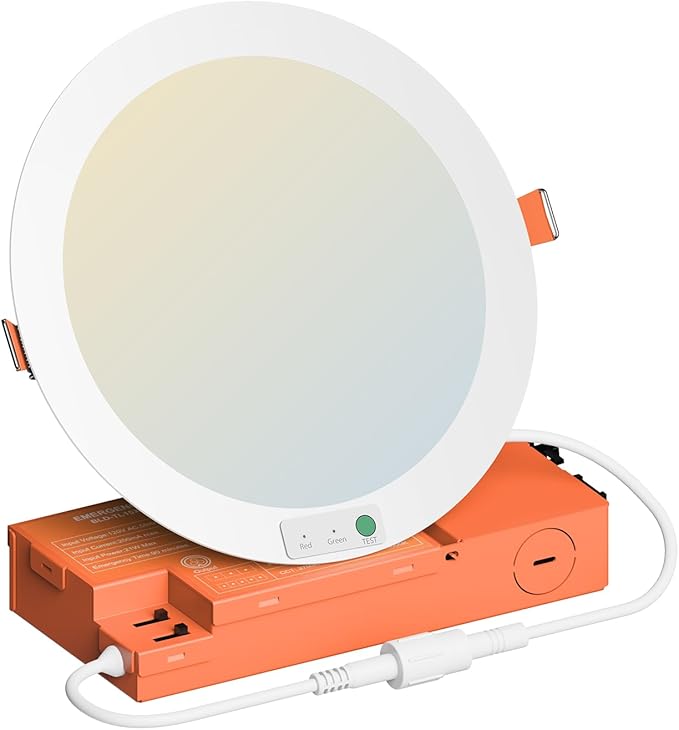dephen 6 Inch LED Emergency Recessed Light with 90 Min Battery Backup, 5CCT 2700-5000K Ultra-Thin Round Downlight, 9W/12W/15W Tunable Commercial Ceiling Lighting