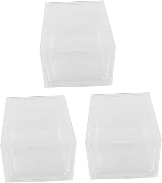 TEHAUX 3Pcs Clear Stackable Plastic Storage Box with Drawer Mechanism Versatile Organizer Bins for Makeup and Daily and Office Use
