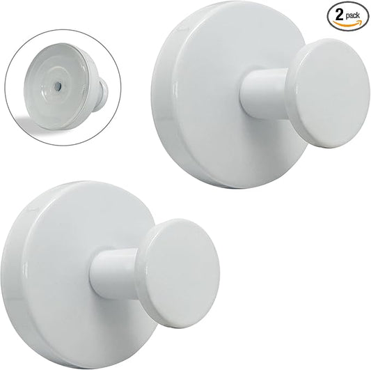 Suction Cup Hooks for Shower - 2 Pack, White - Stainless Steel, Strong Suction, No Drill, Removable Hanger, Tile Bathroom Kitchen Wall, Glass Door, Mirror Hook Hanging Robe, Towel Holder