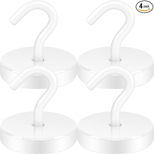 Neosmuk Magnetic Hooks, Heavy Duty 170lb Strong Magnets for Cruise Cabins, Ship Essentials, Large Metal Hooks for Hanging on Fridge(White,Pack of 4)