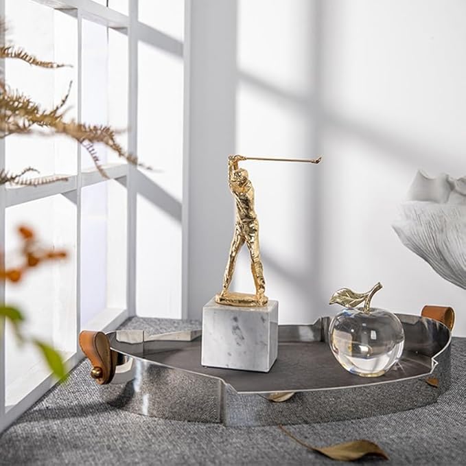 Tray Light Luxury Minimalist Stainless Steel Leather Tray Sample Room Living Room Decoration Tray Desk Organizer (A)