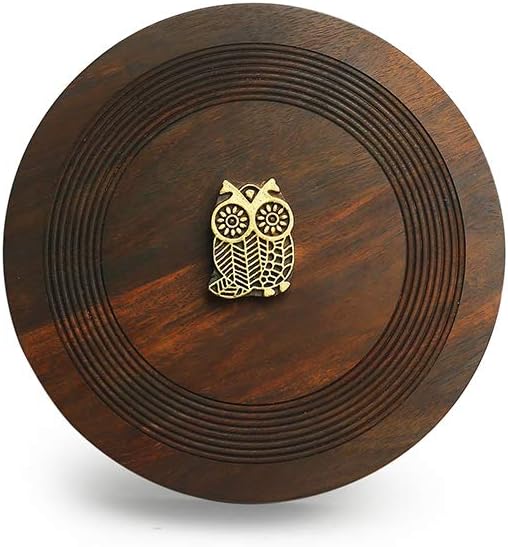 ExclusiveLane 'Mystic Owl Block' Sheesham Wood Indian Spice Box with Spoon (7 Partitions, Each Partition : 2.8 oz) | Masala Dabba Box Spice Storage Container Rack Wooden Spice Box for Gift