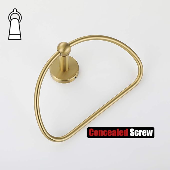 JQK Towel Ring Light Gold, Stainless Steel Half Ring Towel Holder for Bathroom, 7 Inch Brushed Golden Wall Mount, TR160-BG