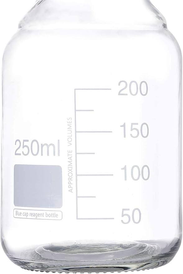 Lab Media Storage Round Bottles Graduated Glass Container GL45 Screw Cap Leakproof Multi-Purpose for Scientific — pack of 10 (Blue,250ml)