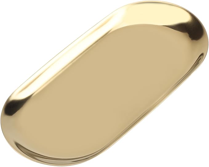 Rengue Nordic Style Stainless Steel Storage Tray, Soft Brass Finish, 9.1x3.7 Inches, Jewelry and Cosmetics Organizer for Home or Office Nordic Style Stainless Steel Storage Tray, Nan (L)