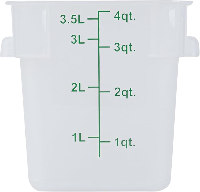 Restaurantware Food Storage Container 1 Pack of 4 qt Plastic Kitchen Storage Bin with Volume Markers Space-Efficient Design Dishwasher-Safe Polypropylene Translucent