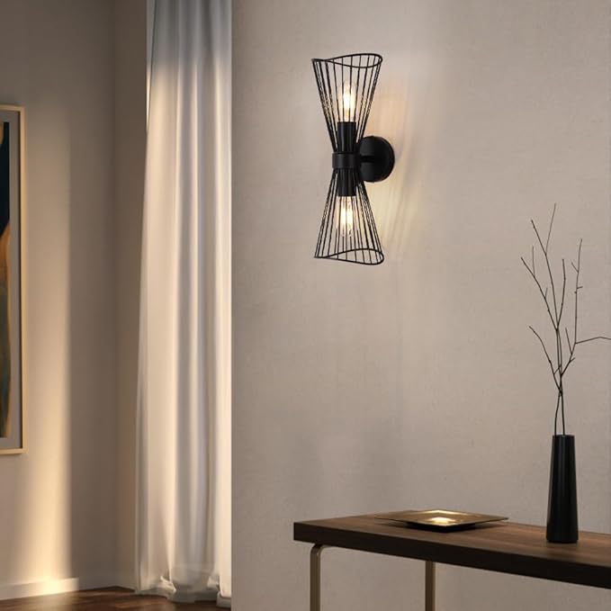 Black 2-Light Vanity Wall Sconce Farmhouse Light Fixtures Over Mirror Modern Up and Down Sconces Large Wall Light Hardwired Wall Lamp for Hallway Bedroom Kitchen Bathroom