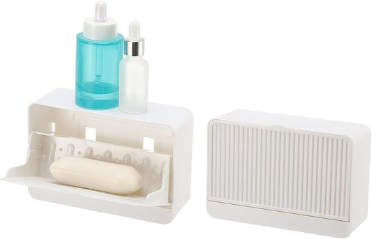 uxcell 2 Pack Dust-Proof Soap Holder, Wall Mounted Soap Dish for Shower Wall No-Drill Adhesive Shower Bar Soap Holder for Bathroom(White, 6.3 x 4.33 Inches)