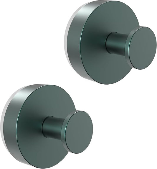 Vacuum Suction Cup Hooks for Shower 2 Pack, Heavy Duty Aluminum Alloy Towel Hooks for Bathroom Kitchen Glass Tile Mirror Wall No Drill Removable Robe Loofah Coat Suction Hooks Hanging-Green