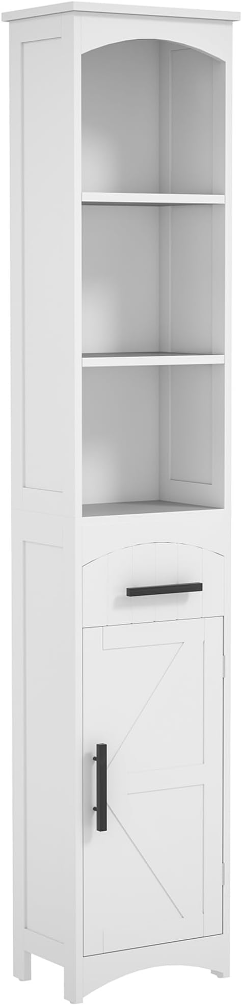 HOMCOM Tall Bathroom Storage Cabinet, Farmhouse Narrow Bathroom Storage Cabinet with Recessed Drawer and Barn Door, Linen Cabinet, White