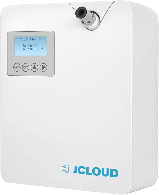White electronic device with digital display and JCLOUD branding on a white background