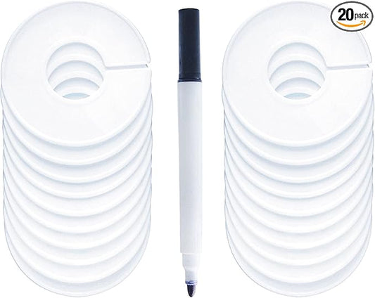 20 Pack Clothing Rack Size Dividers, Wardrobe Round Hangers Label Closet Dividers with 1 Piece Marker Pen for Clothes Organization(White, Blank)