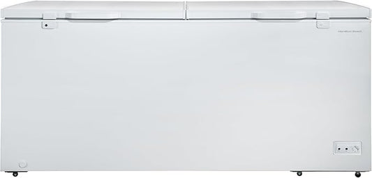 Hamilton Beach HBFRF2129 21 cu ft Double Door LID Garage-Ready Chest Freezer-White, Vinyl-Coated Baskets, Space-Saving Flat Back, Stay-Open, Front-Access Drain, for Storage, Hunting, Large Family