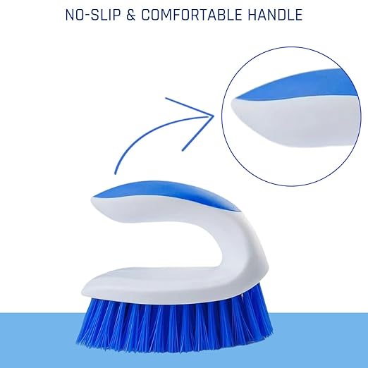 12 Pack Dish Sponge for Kitchen, Dual Sided Scrub Heavy Duty and Heavy Duty Scrub Brush with Handle, Comfort Grip Shower Scrubber for Cleaning Bathroom, Shower, Sink, Floor - Bule