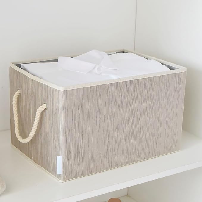 Pack of 2 Large Rectangular Modern Storage Bins, Sturdy Foldable Fabric Bins for Organizing Clothing, Sheets, Books - Shelf Organizer Shelves Basket Storage Bin 16.3"x 12"x 10.24"