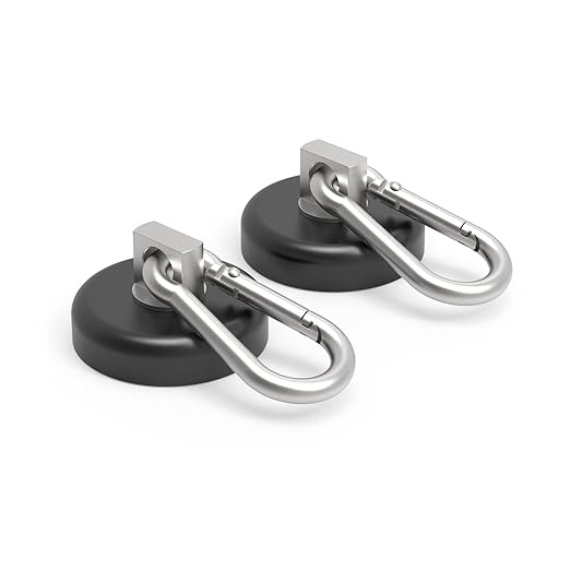 Ant Mag - Carabiner Magnetic Hooks 80LBS MAX Heavy Duty Neodymium Magnet Swivel Snap Hook for Hanging Indoor/Outdoor Grill Kitchen Cabinet Office Black 2 Pack