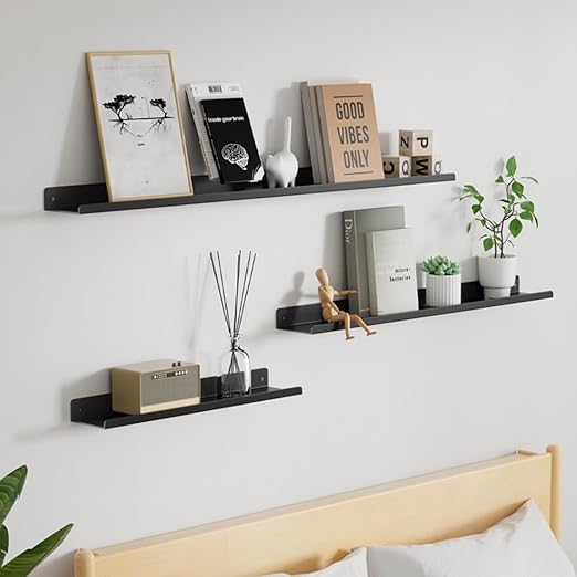 BYCY Metal Floating Shelves Set of 4,23.6inch Floating Bookshelves for Wall Mounted,Wide Magnetic Book Display Wall Shelves for Classrooms Kitchen Bedroom Room Decor (Black)