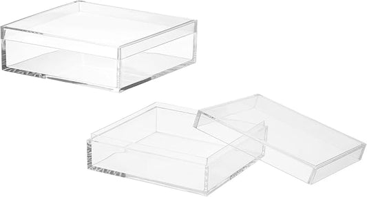 Acrylic Box with Lid, 4.33 x 4.33 x 1.57 in Acrylic Display Case Plastic Square Cube Container Storage Holder Stackable Bins for Cosmetic Collectible Candy Jewelry(2 Pack, Clear)