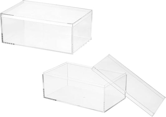 Acrylic Box with Lid, 6.69 x 6.69 x 2.76 in Acrylic Display Case Plastic Square Cube Container Storage Holder Stackable Bins for Cosmetic Collectible Candy Jewelry(2 Pack, Clear)