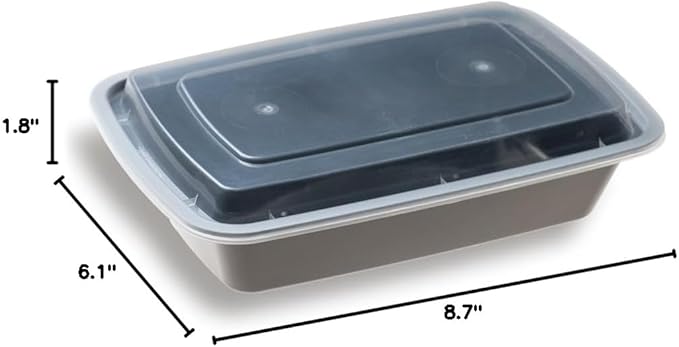 Restaurantware Asporto Microwavable To-Go Container - BPA Free PP Rectangular Take Out Food Container with Clear Plastic Lid - Catering & take out - 28 oz - Black - Plastic - Disposable - 100ct Box