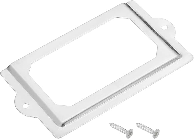 uxcell Metal Label Holders, 124x70mm 4pcs File Name Card Tag Label Holder Frame for Office Library Drawer Cabinet Shelves, Silver Tone