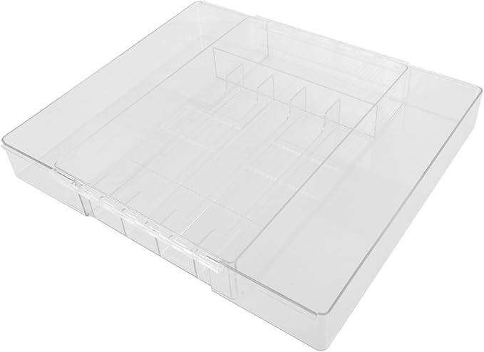 Cabilock Expandable Cutlery Tray Acrylic Silverware Organizer Lid Drawer Dividers for Kitchen Silverware Organizer Box