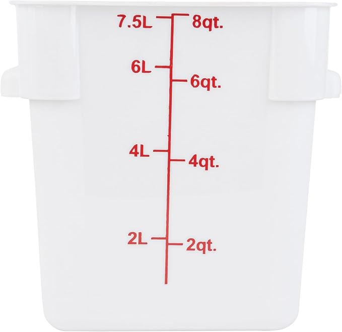 Restaurantware Food Storage Container 10 Pack of 8 qt Plastic Kitchen Storage Bin with Volume Markers Space-Efficient Design Dishwasher-Safe Polypropylene White