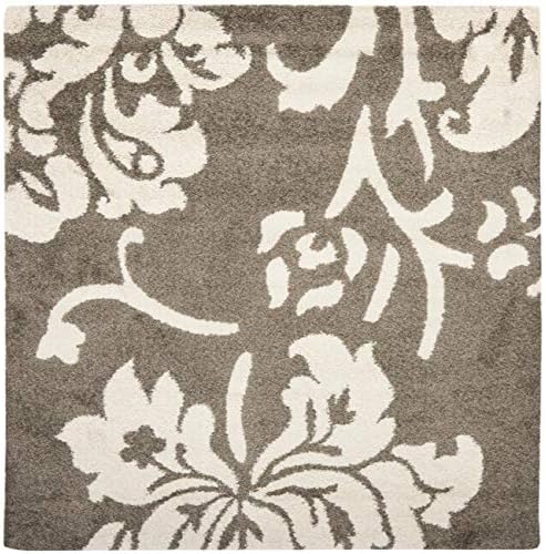 SAFAVIEH Florida Shag Collection Area Rug - 6'7" Square, Smoke & Beige, Floral Design, Non-Shedding & Easy Care, 1.2-inch Thick Ideal for High Traffic Areas in Living Room, Bedroom (SG458-7913)