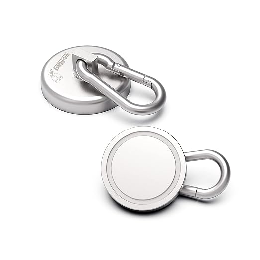 Ant Mag Heavy Duty Neodymium Magnet Hooks with Swiveling Carabiner - 140LBS Pull Force, Indoor/Outdoor Hanging, Kitchen, Garage, Cruise Ship (2 Pack)