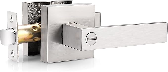 Probrico Interior Brushed Nickel Door Handle, Heavy Duty, Flat Square Privacy Door Handles, Keyless Door Levers Lockset for Bedroom and Bathroom (20 Pack, Modern)