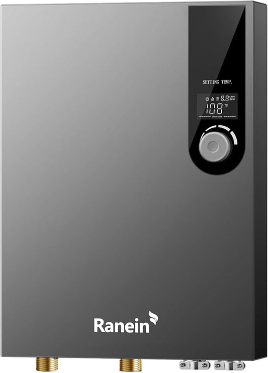 Ranein 18kW Electric Tankless Water Heater, 240V On Demand Instant Endless Water Heater with LED Temperature Display, Control Knob, Space Saving Design, Up to 4.3 GPM for Whole House Water