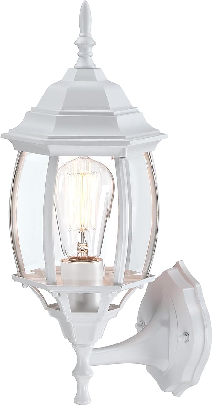 2 Pack White Porch Light - Outdoor Wall Sconce 16.8in White Outdoor Light Fixture for House Garage Metal and Glass Exterior Wall Lantern for Front Door Balcony, E26