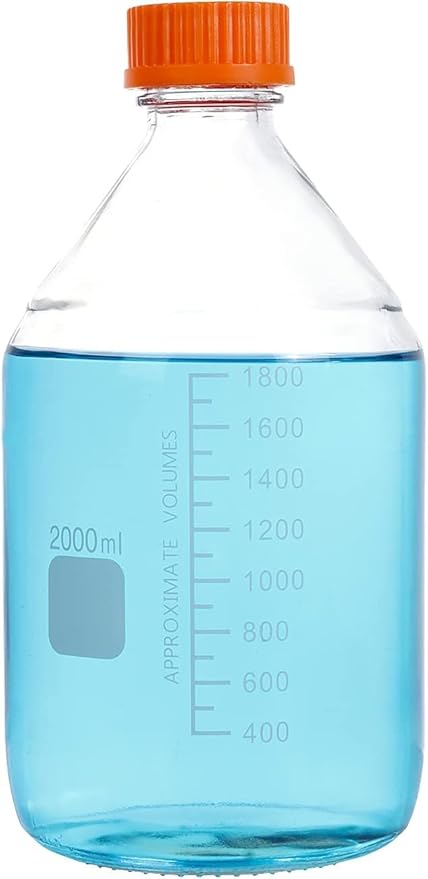Lab Media Storage Round Bottles Graduated Glass Container GL45 Screw Cap Leakproof Multi-Purpose for Scientific — pack of 1 (Orange,2000ml)