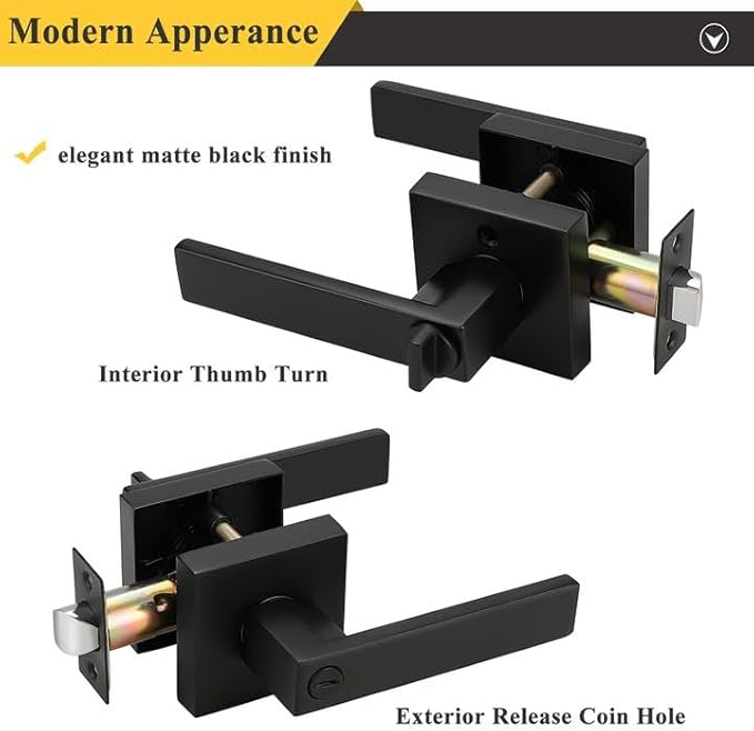 Probrico Matte Black Bed Bath Door Lever Heavy Duty Privacy Door Handle, Keyless Door Lock Interior Bathroom Bedroom Door Handle, Reversible for Left Right Sided Door