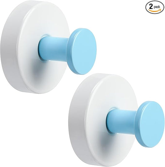 Suction Cup Hooks for Shower No-Drill Bathroom Hooks for Towels, Robes, Loofah Mountable on Bathroom Walls, Kitchen, Glass, Mirrors, Tile and Smooth,Non-Porous Surfaces (2, Klein Blue White)