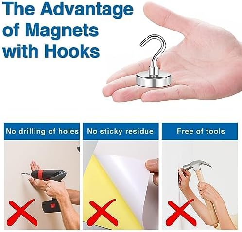 LOVIMAG Magnetic Hooks for Cruise Cabins, 85lbs Magnetic Hooks for Classroom, Strong Magnets with Hook for Hanging, Neodymium Magnet Hook for Fridge, Ceiling, Locker, Camper, Travel-25 Pcs