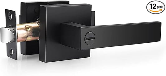 Probrico Matte Black Bed Bath Door Lever Heavy Duty Privacy Door Handle, Keyless Door Lock Interior Bathroom Bedroom Door Handle, Reversible for Left Right Sided Door, 12 Pack