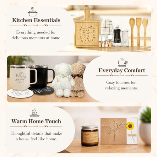 24 Piece Housewarming Gift Basket, New Home Gifts for Couples, Women and Men, New Homeowners, with Insulated Mugs, Charcuterie Board, Kitchen Essentials, Realtor Closing Gift - Image 5