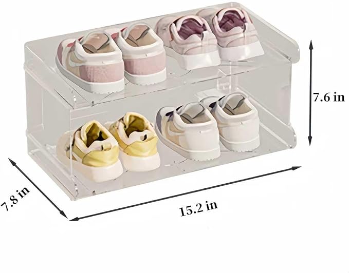 2 Tiers Acrylic Kids Shoe Rack,Shoe Organizer Storage for Shoe and Boot,Clear Shoes Shelf for Closet,Shoe Organizer for Entryway,for Hallway,Small Spaces,Garage,Closet