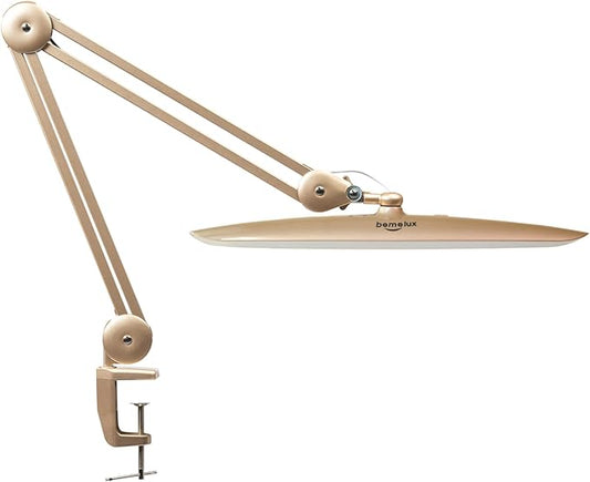 LED Desk Lamp with Clamp, Dimming Task Lamp for Reading Desktop Office Workbench Table Architect Sewing Study Home Craft, 117PCS LEDs, 2200 Lumens 20 Inch Metal Swivel Arm Work Lamp (Gold)