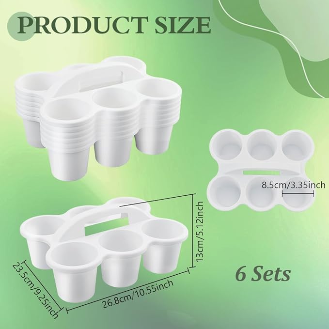 AHANDMAKER 6 Pack Plastic Drink Carrier with Handle Caddy Holder with Handle 6 Compartments Small Portable Storage Box for Take-Out Coffee Drinks, Arts, Crafts, Marker, Pencil Office School