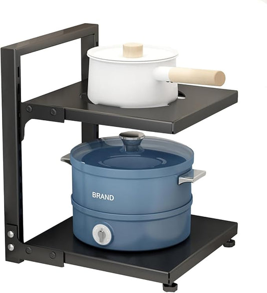 Pots and Pans Organizer for Cabinet Black Adjustable 2 Tier Pot Organizer Rack Under Sink or Floating Shelf Heavy Duty Kitchen Storage Organizers Pot Lid Organizer