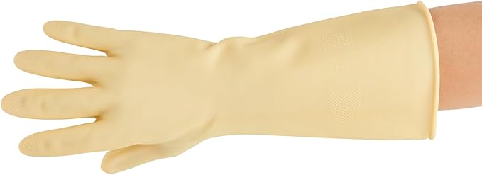 Clean Tek Professional 22 Mil Medium Cleaning Gloves, 10 Pairs Of Long Cuff Gloves - No-Slip Grip, No-Powder, Yellow Latex Gloves For Kitchen Cleaning, Ideal For Washing Dishes