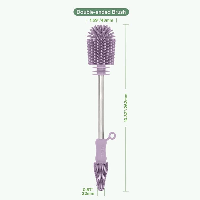 Cleaning Brush Silicone Bottle Brush Double-Ended Soft Silicone Bristles for Breast Pumps, Breast Milk Collectors, Baby Bottles, Teats, Breastmilk Storage Bags, Lavender -1pk